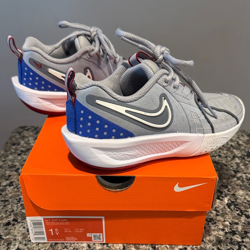 Nike Kids Gray and Blue Sneakers with Red Accents